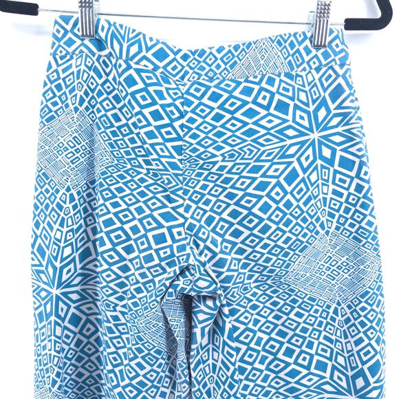 Dar Retro Psychedelic Handmade Blue White Geometric Pattern Wide Leg Pants 29 - Picture 9 of 10